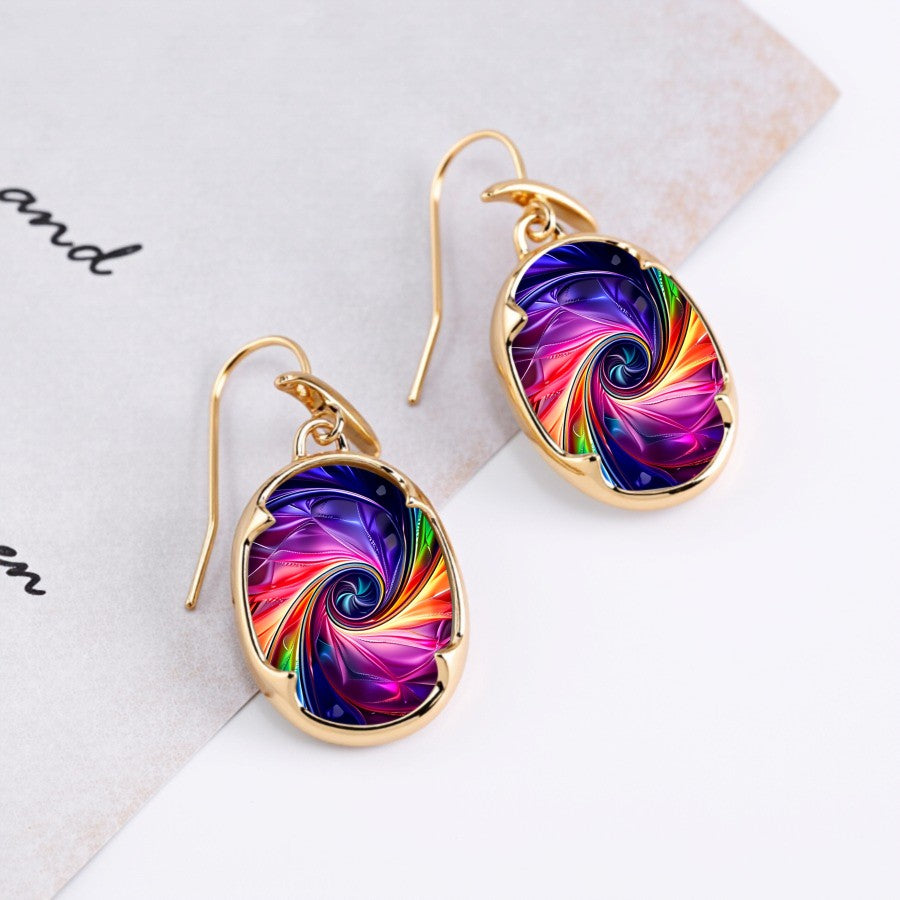 Multicolor Swirl Oval Drop Earrings