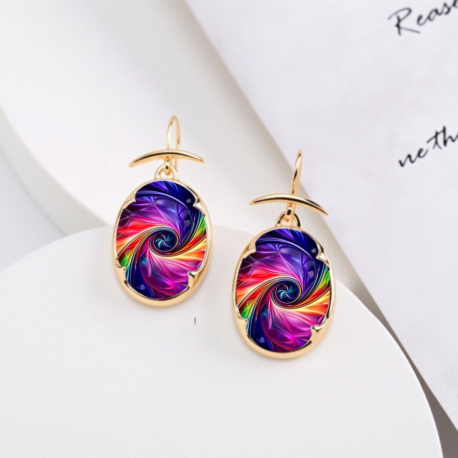 Multicolor Swirl Oval Drop Earrings