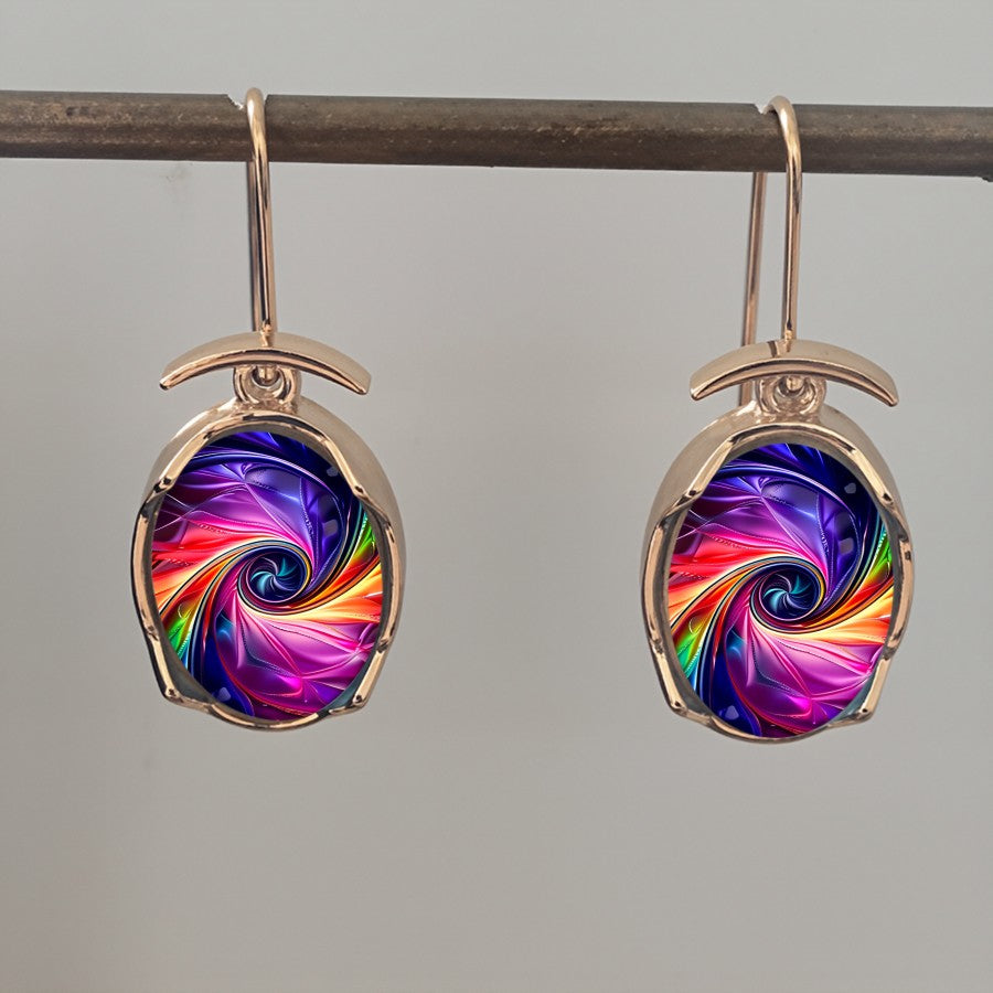 Multicolor Swirl Oval Drop Earrings