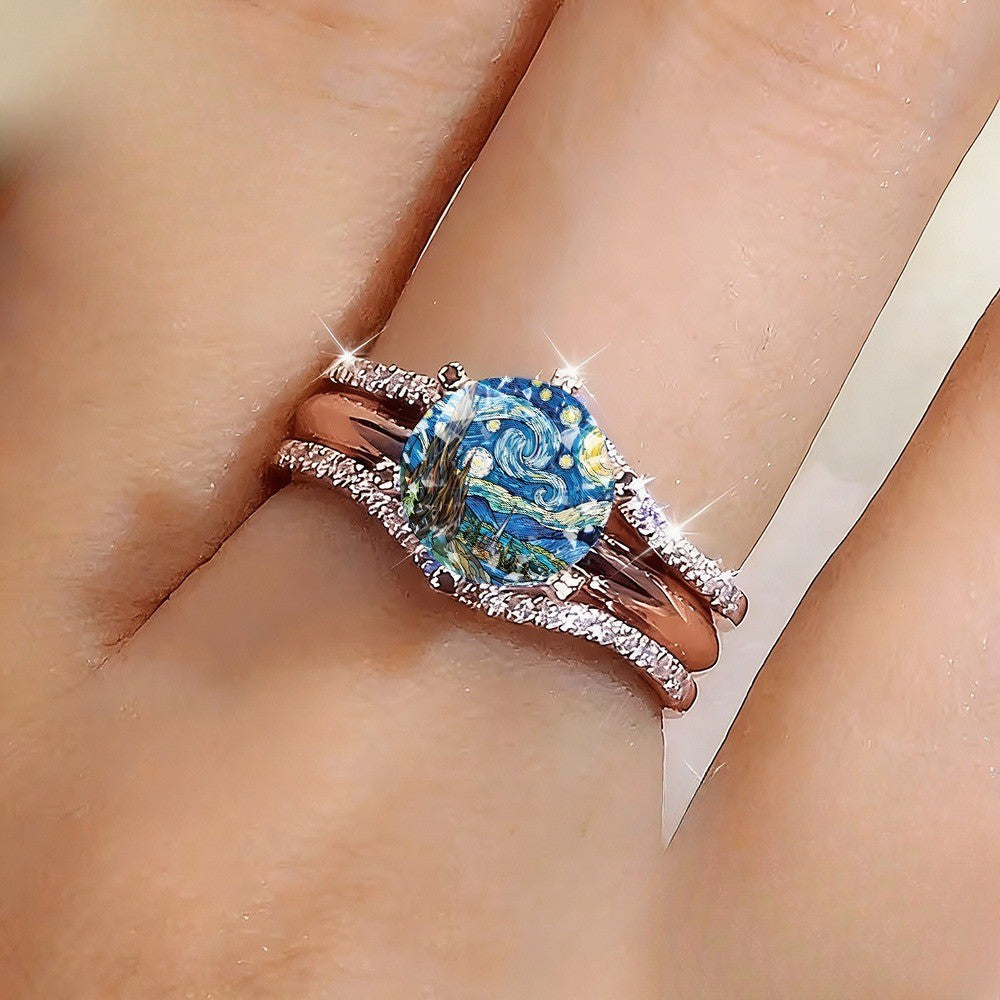 Swirling Sky Mosaic Ring
