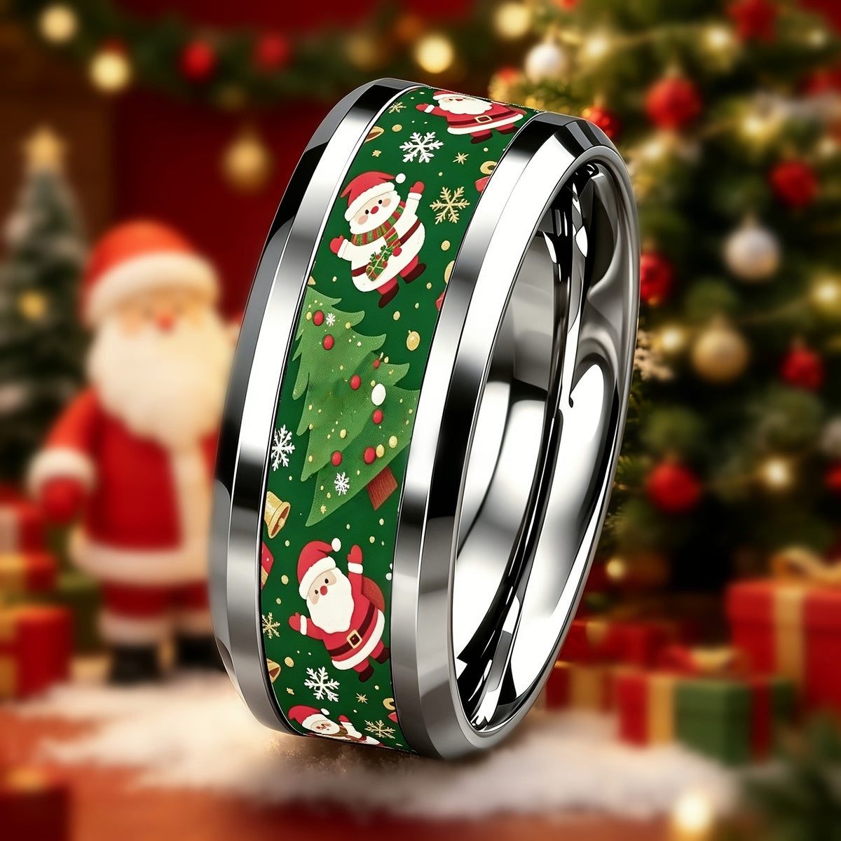 Holiday Santa & Tree Band Ring
