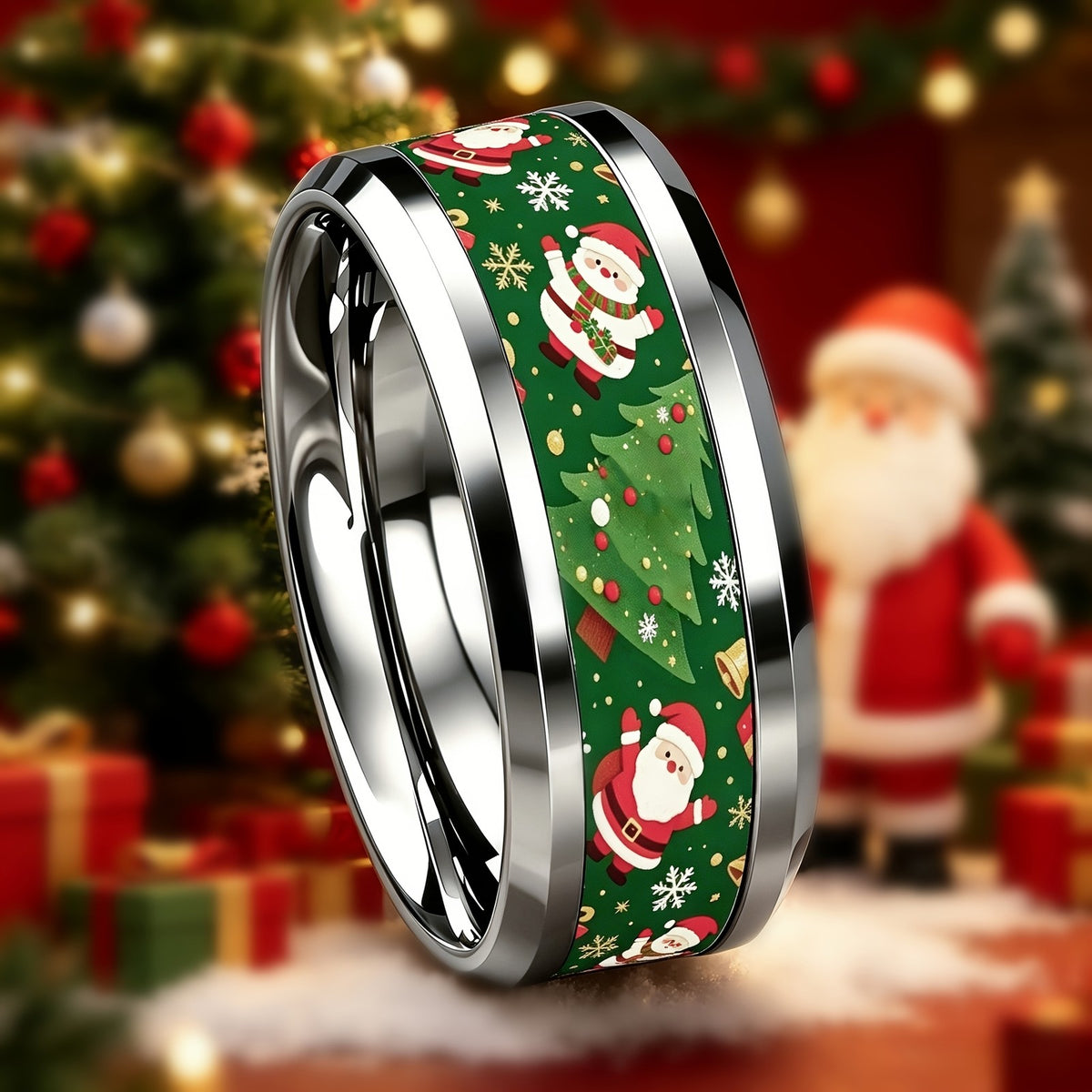 Holiday Santa & Tree Band Ring