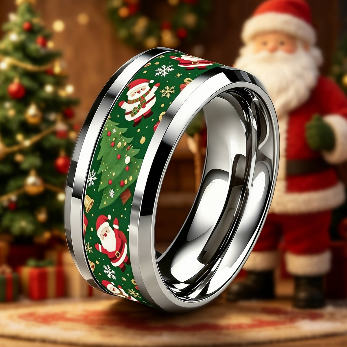 Holiday Santa & Tree Band Ring