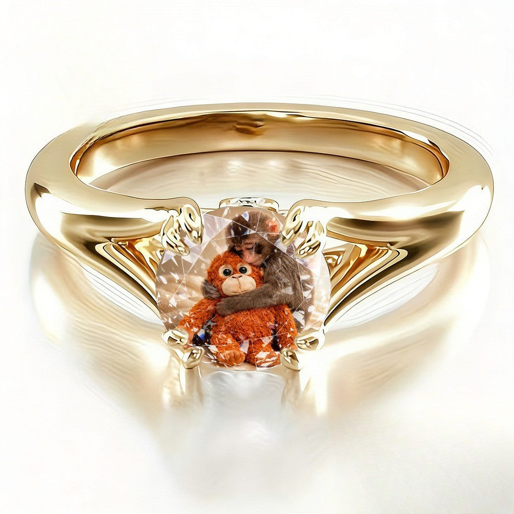 Monkey Hugging Bear Ring
