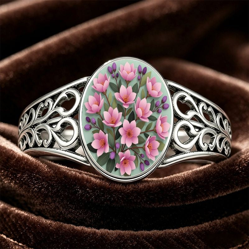 Pink Floral Glass Inlay Ring