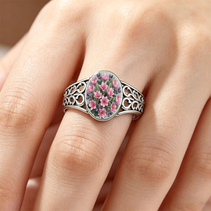 Pink Floral Glass Inlay Ring