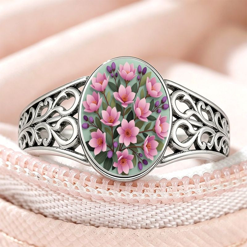 Pink Floral Glass Inlay Ring