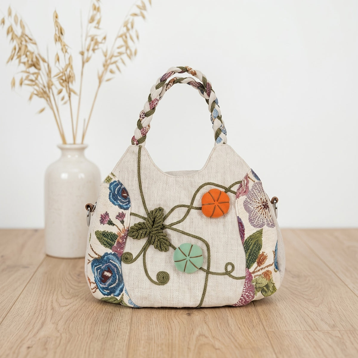 Embroidered Floral Tote Bag