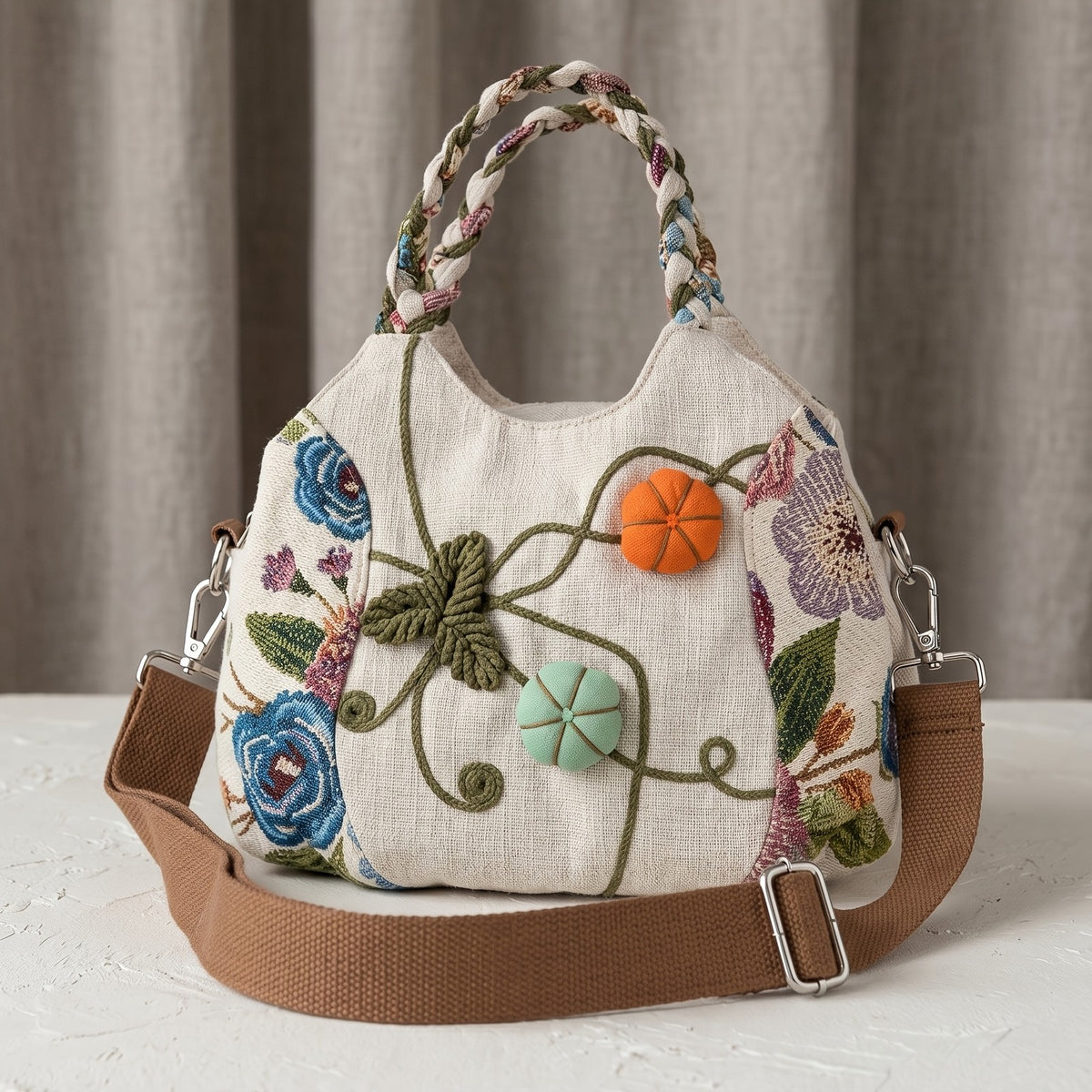 Embroidered Floral Tote Bag