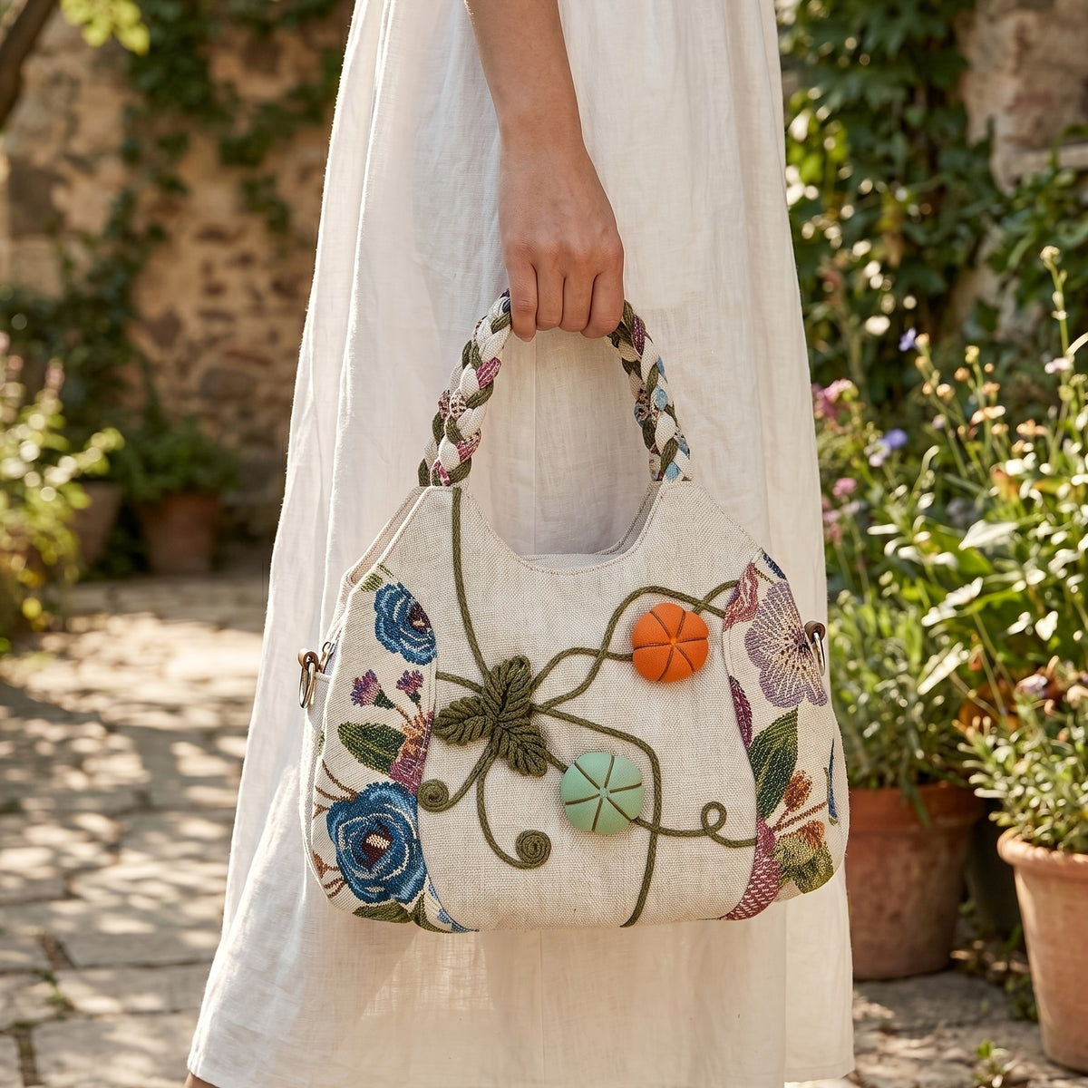 Embroidered Floral Tote Bag