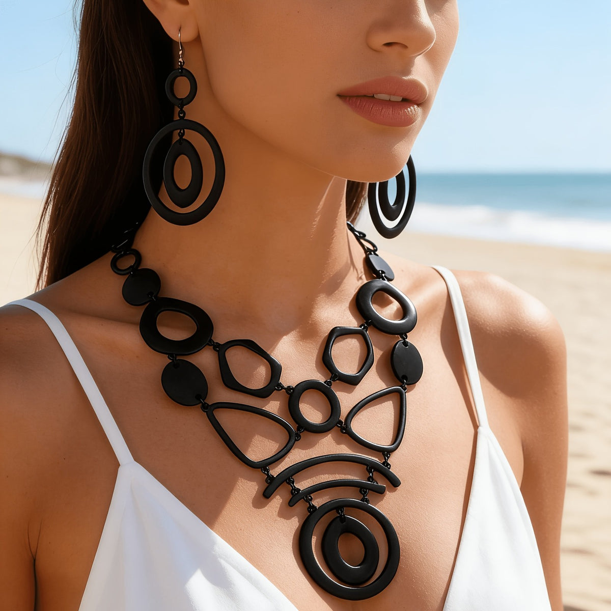 Geometric Oval Necklace & Earring Set