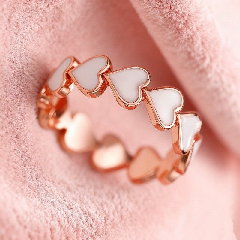 White Enamel Heart Link Ring