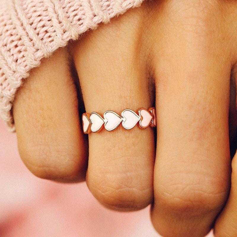 White Enamel Heart Link Ring