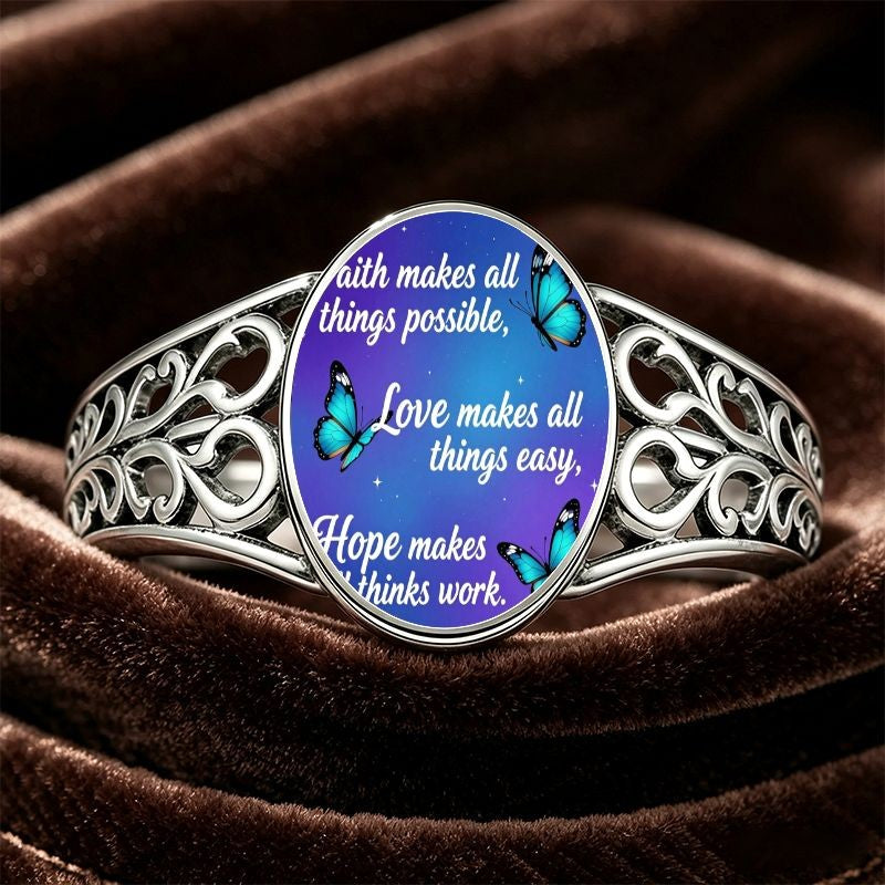 Faith Love Hope Butterfly Oval Ring