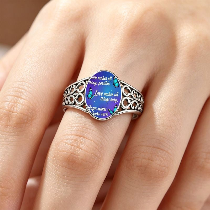 Faith Love Hope Butterfly Oval Ring