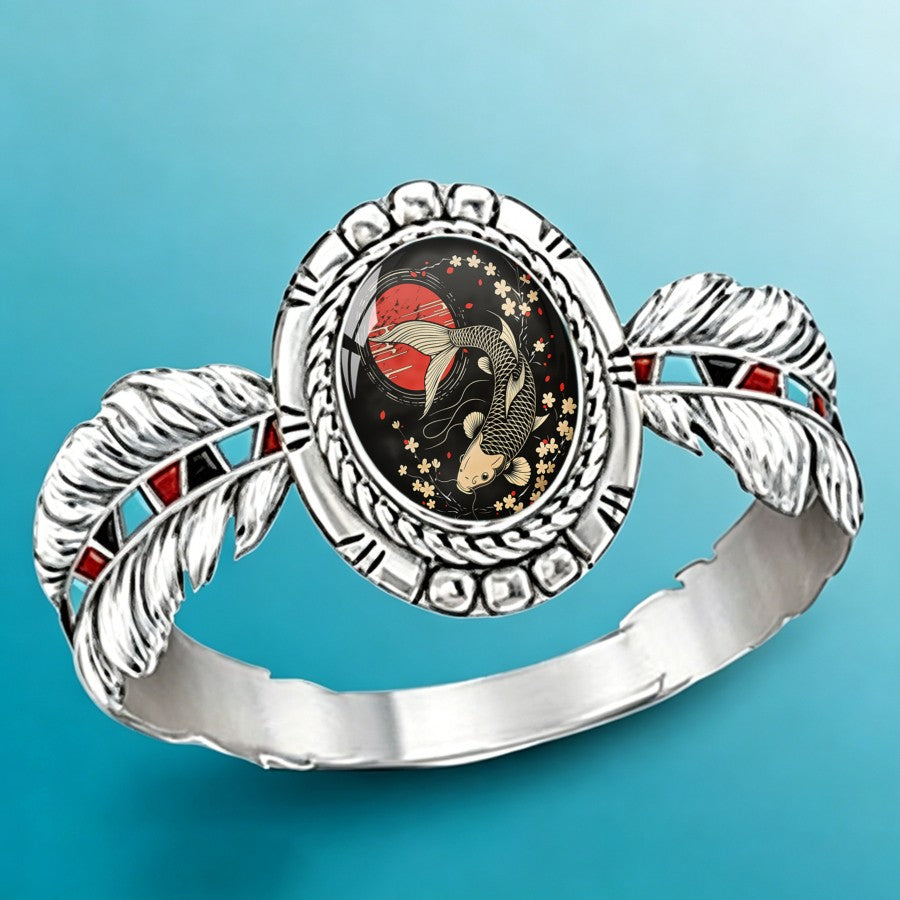 Koi Fish & Cherry Blossom Oval Ring
