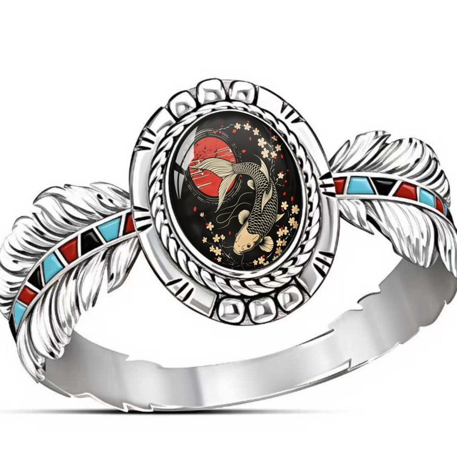 Koi Fish & Cherry Blossom Oval Ring