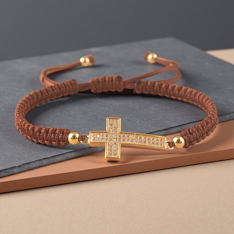 Woven Zirconia Cross Bracelet