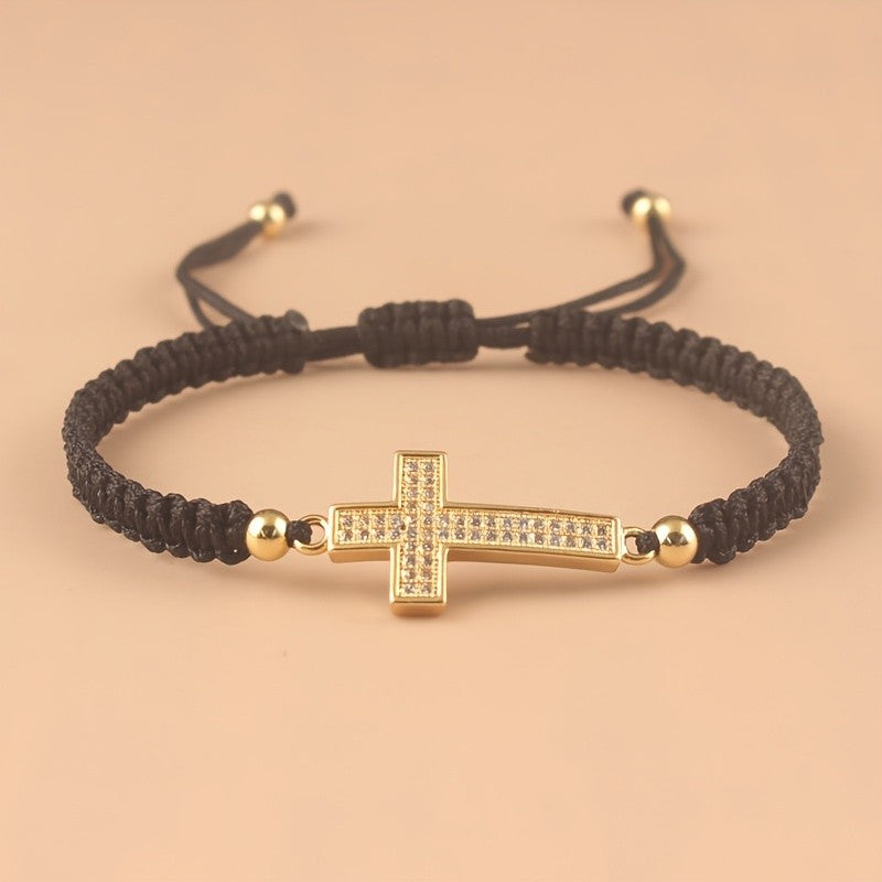 Woven Zirconia Cross Bracelet