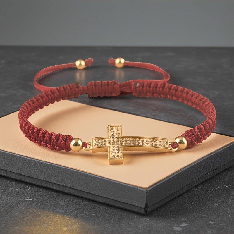 Woven Zirconia Cross Bracelet