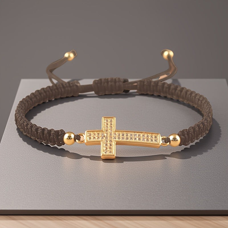 Woven Zirconia Cross Bracelet
