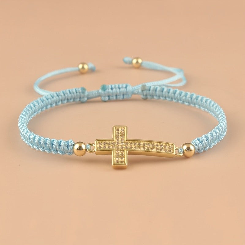 Woven Zirconia Cross Bracelet
