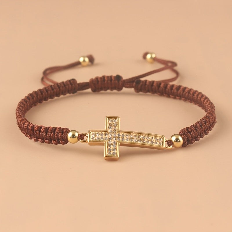 Woven Zirconia Cross Bracelet