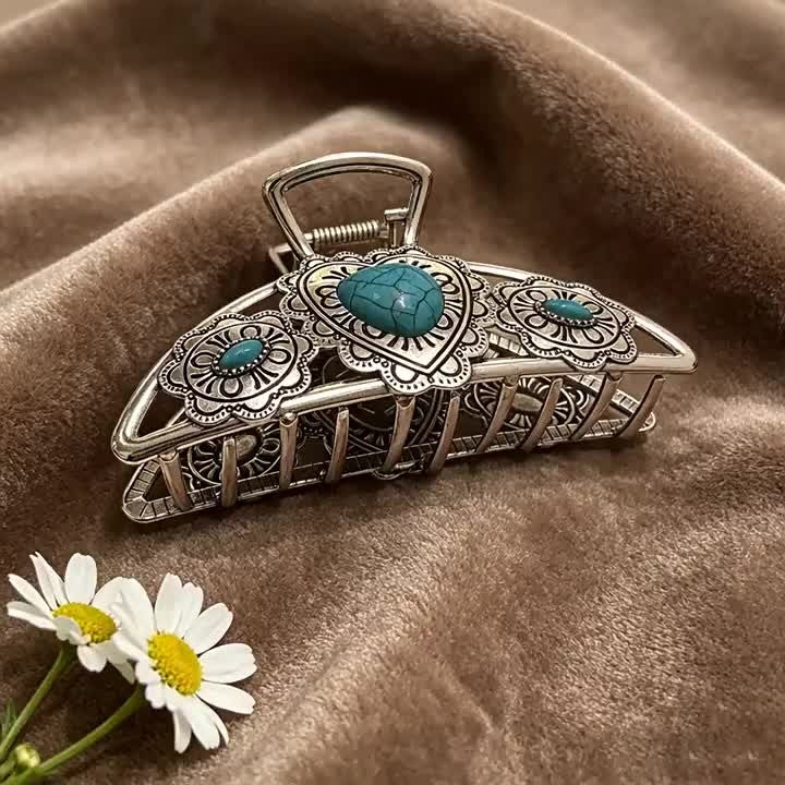 Ornate Turquoise Heart Hair Clip