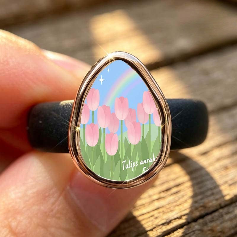 Pink Tulip Garden Teardrop Ring