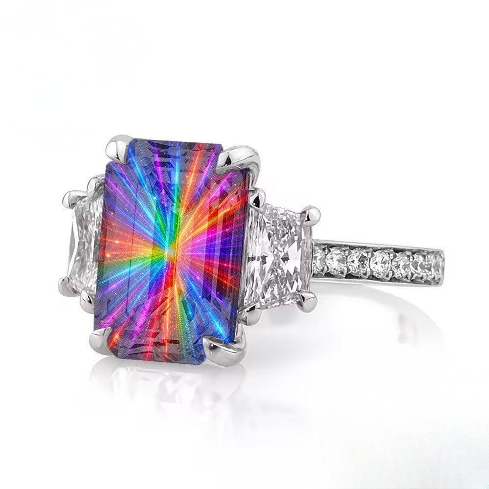 Colorful Starburst Rectangular Ring