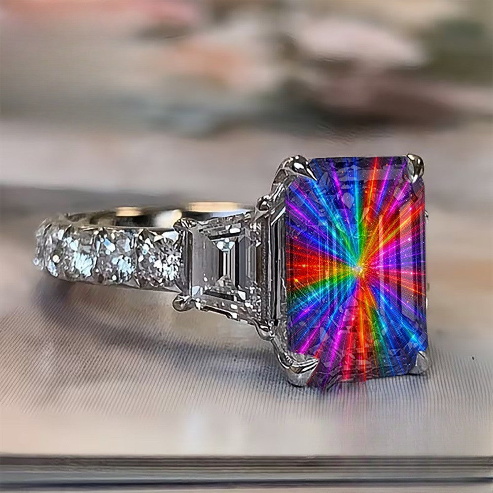 Colorful Starburst Rectangular Ring