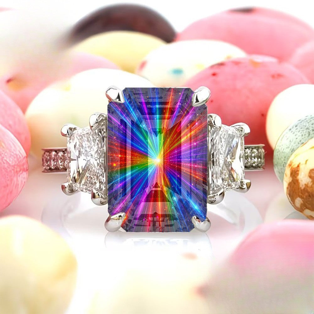 Colorful Starburst Rectangular Ring