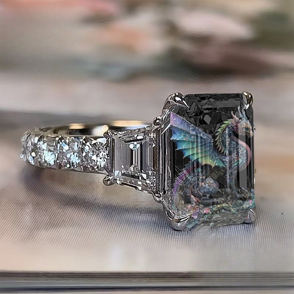 Dragon Floral Square Statement Ring