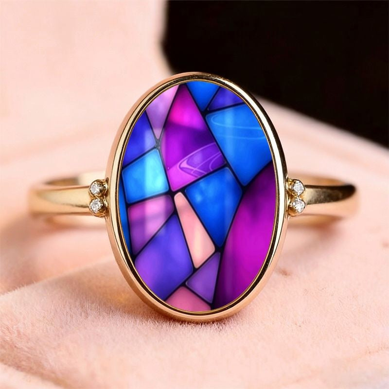 Multicolor Stained Glass Oval Ring