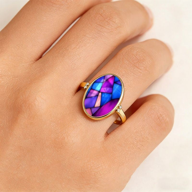 Multicolor Stained Glass Oval Ring