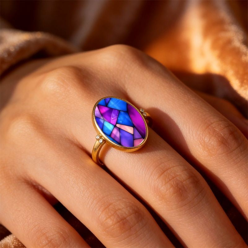 Multicolor Stained Glass Oval Ring