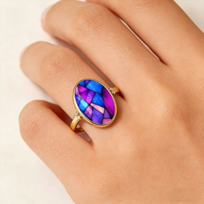 Multicolor Stained Glass Oval Ring