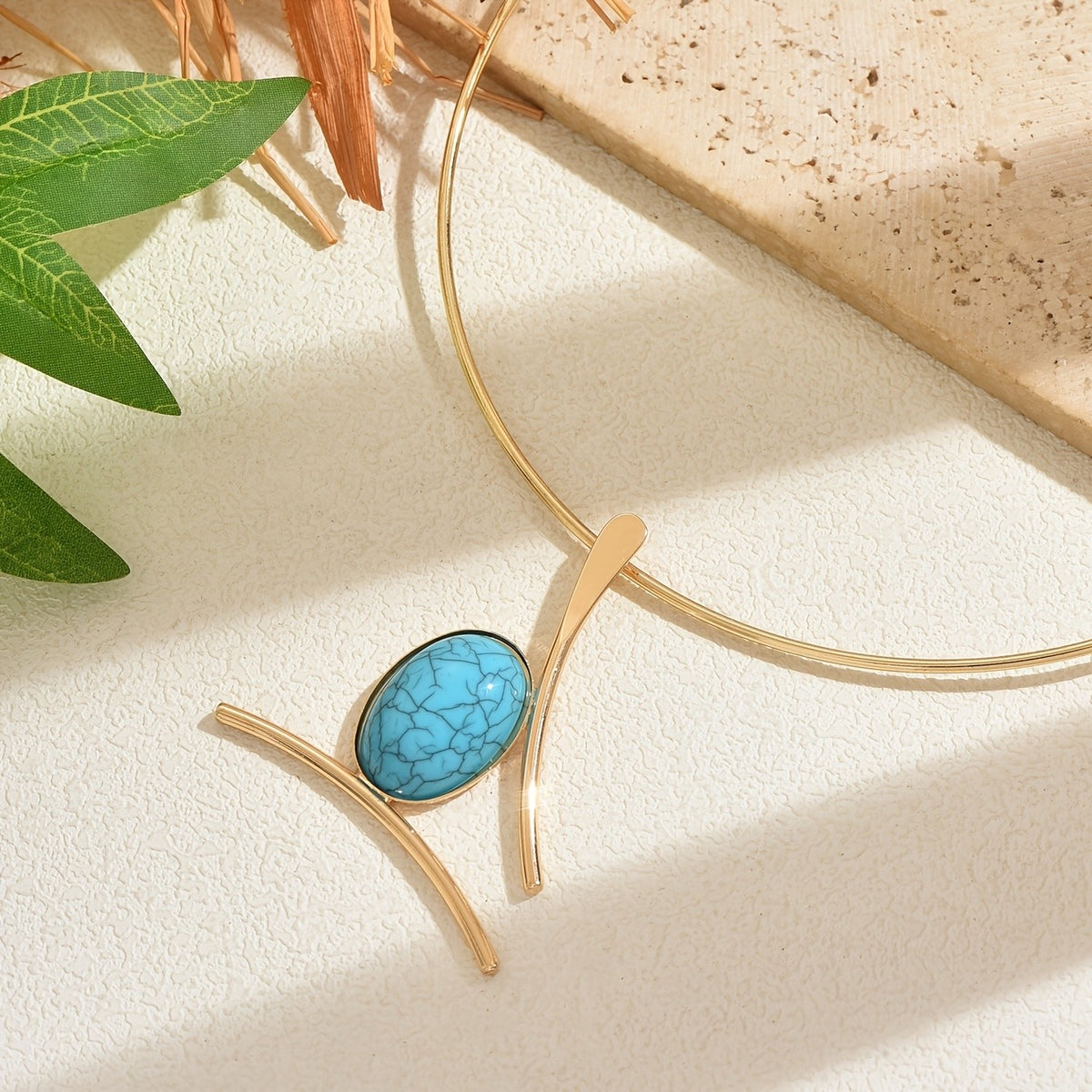 Turquoise Oval Geometric Choker Necklace
