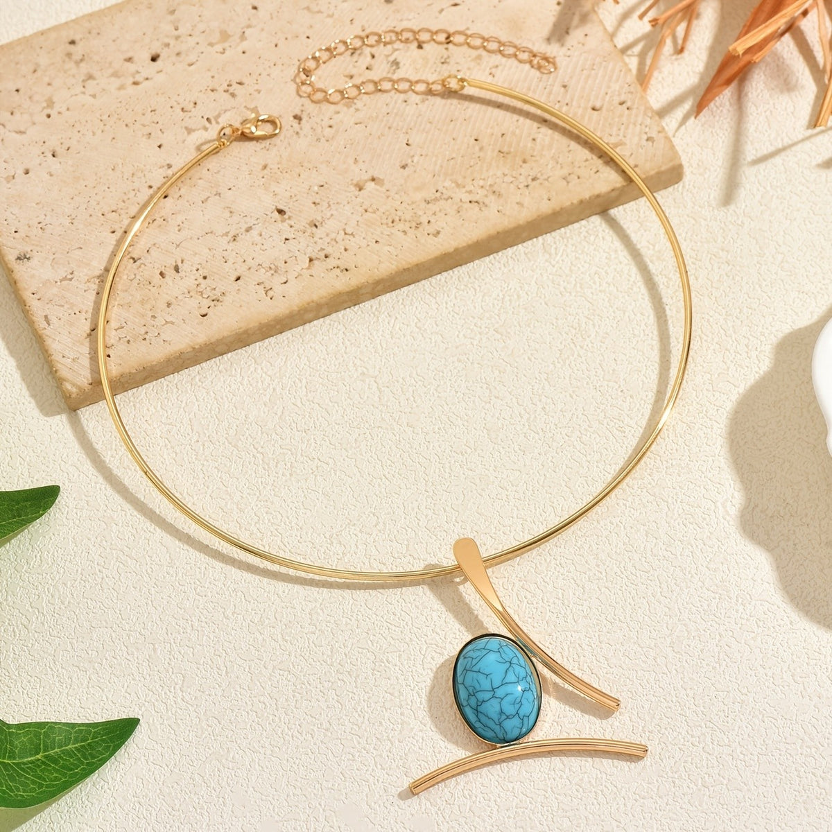 Turquoise Oval Geometric Choker Necklace