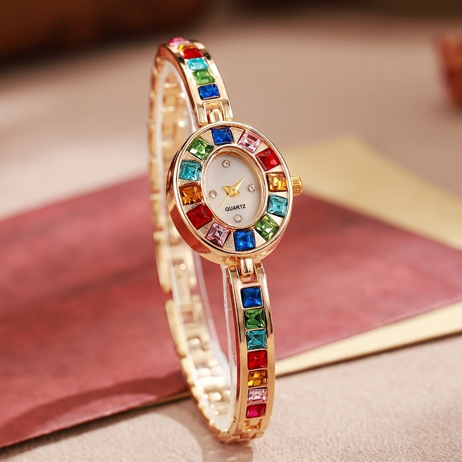 Colorful Rhinestone Oval Watch