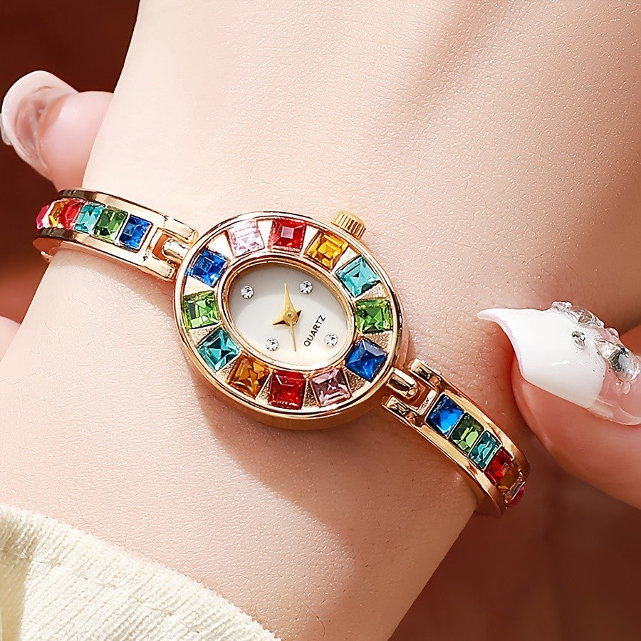 Colorful Rhinestone Oval Watch
