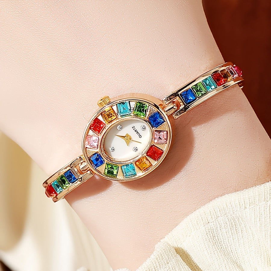 Colorful Rhinestone Oval Watch