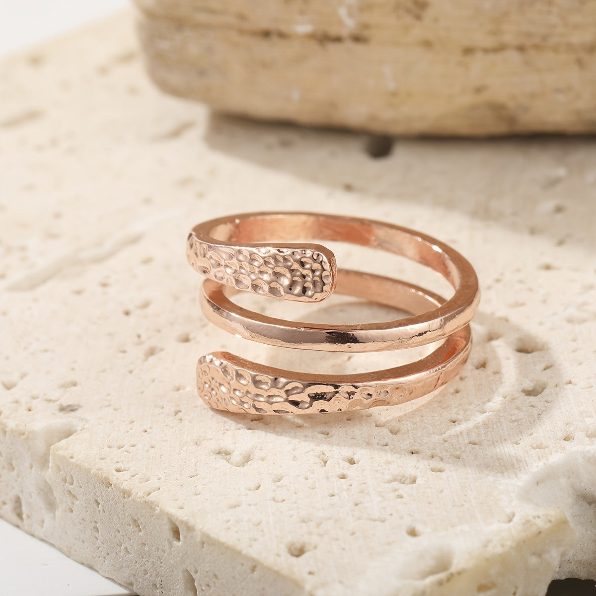 Hammered Rose Gold Tone Wrap Ring