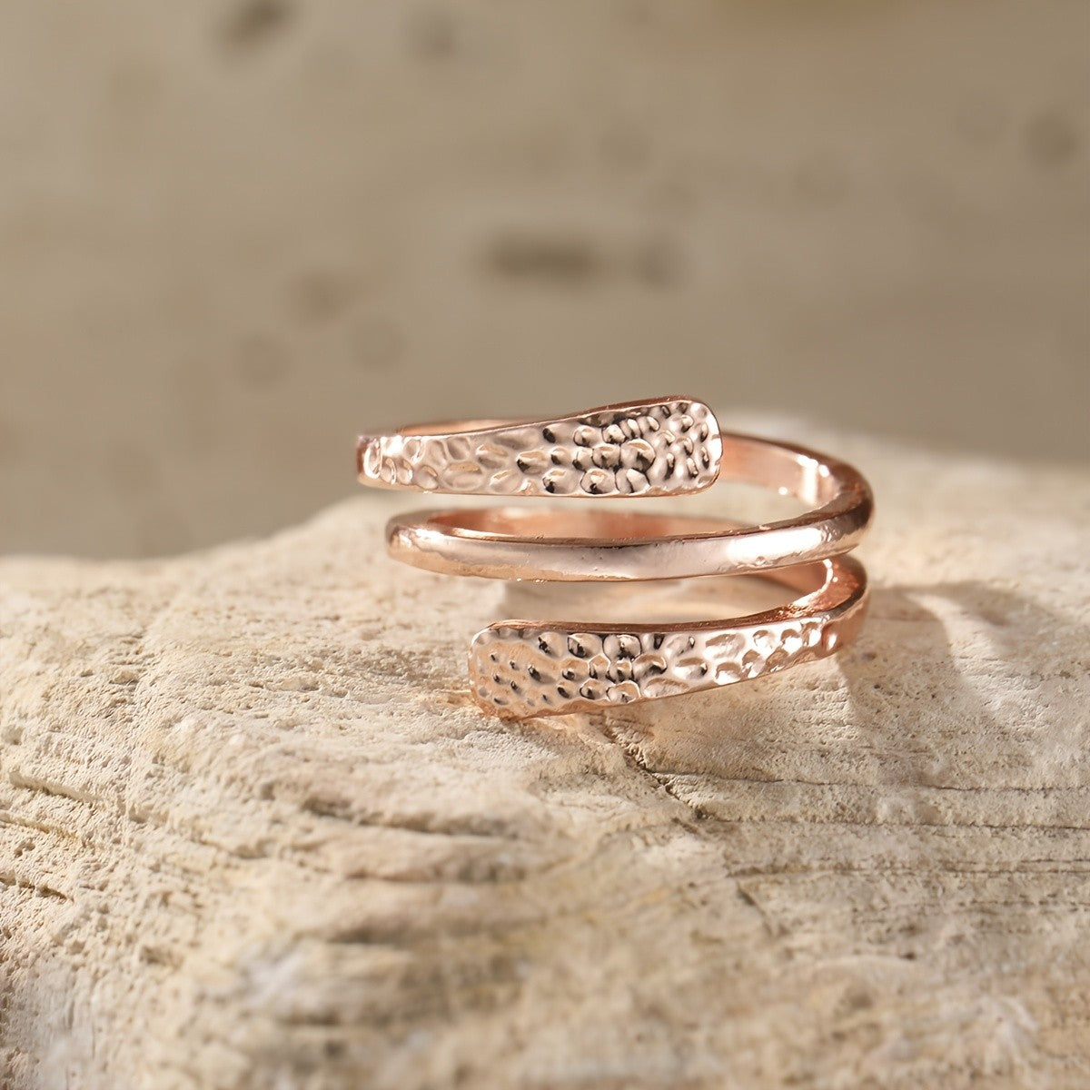 Hammered Rose Gold Tone Wrap Ring