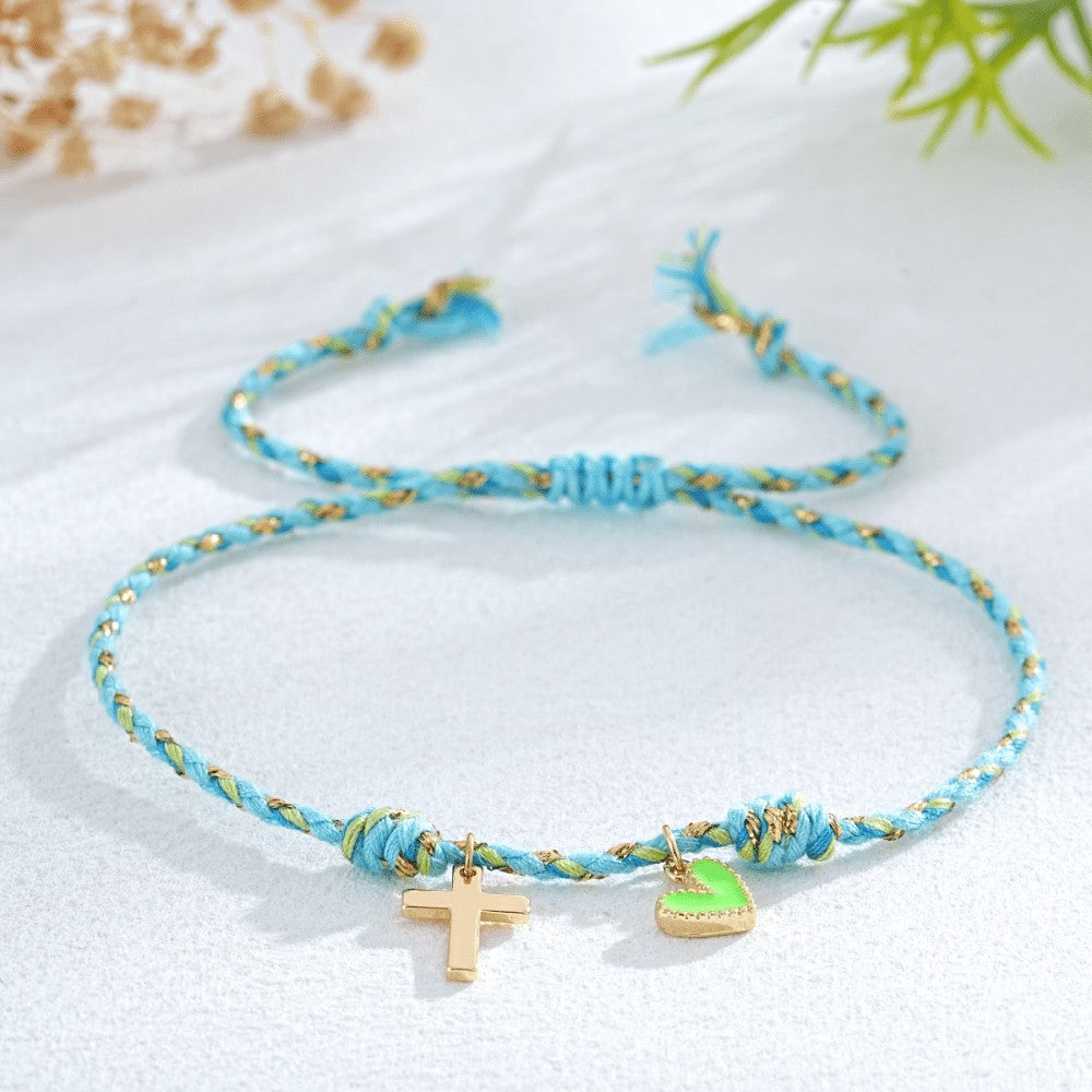 Cross & Heart Rope Bracelet