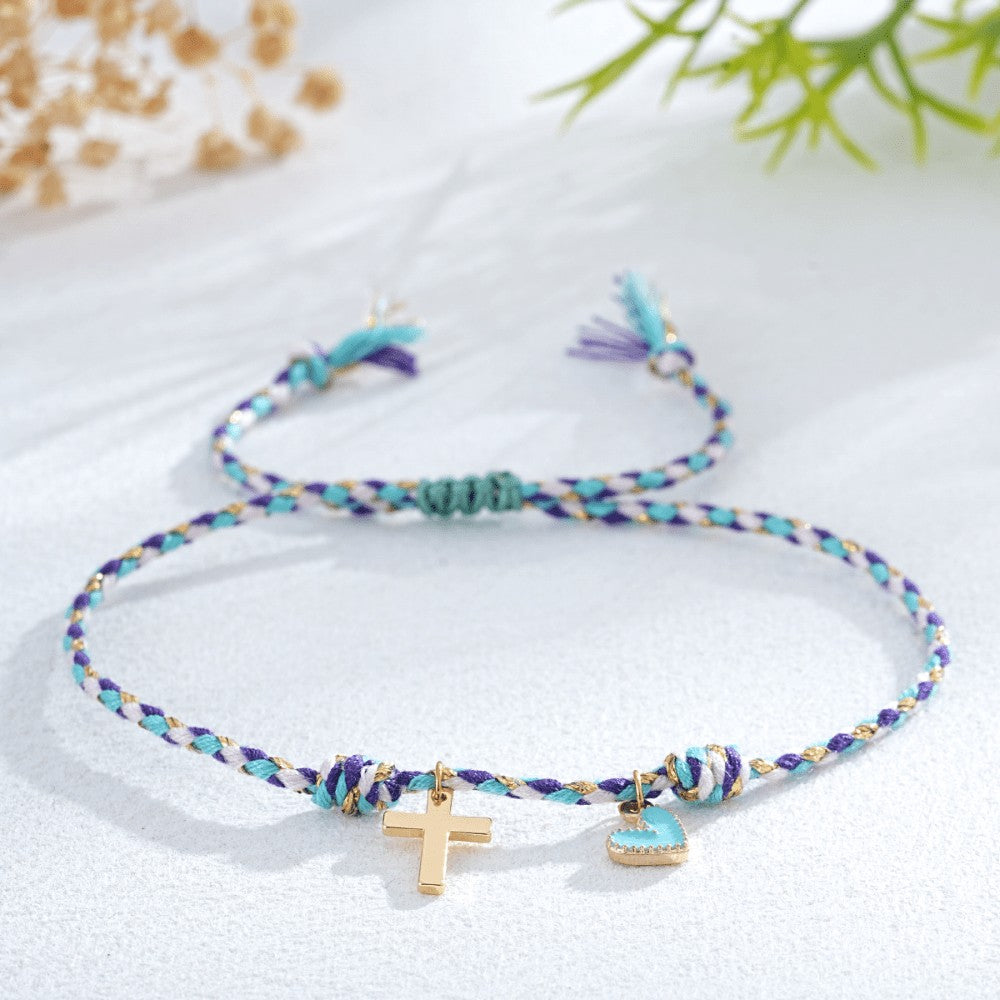 Cross & Heart Rope Bracelet