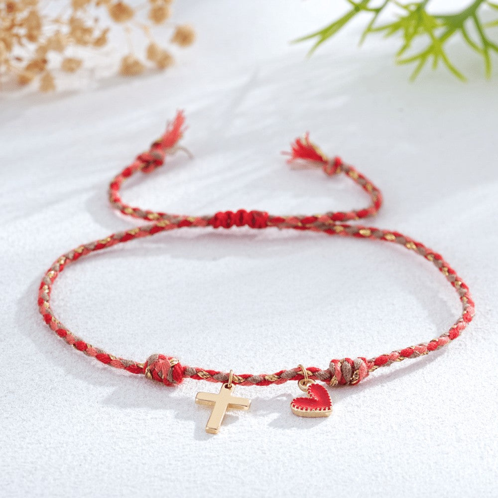 Cross & Heart Rope Bracelet