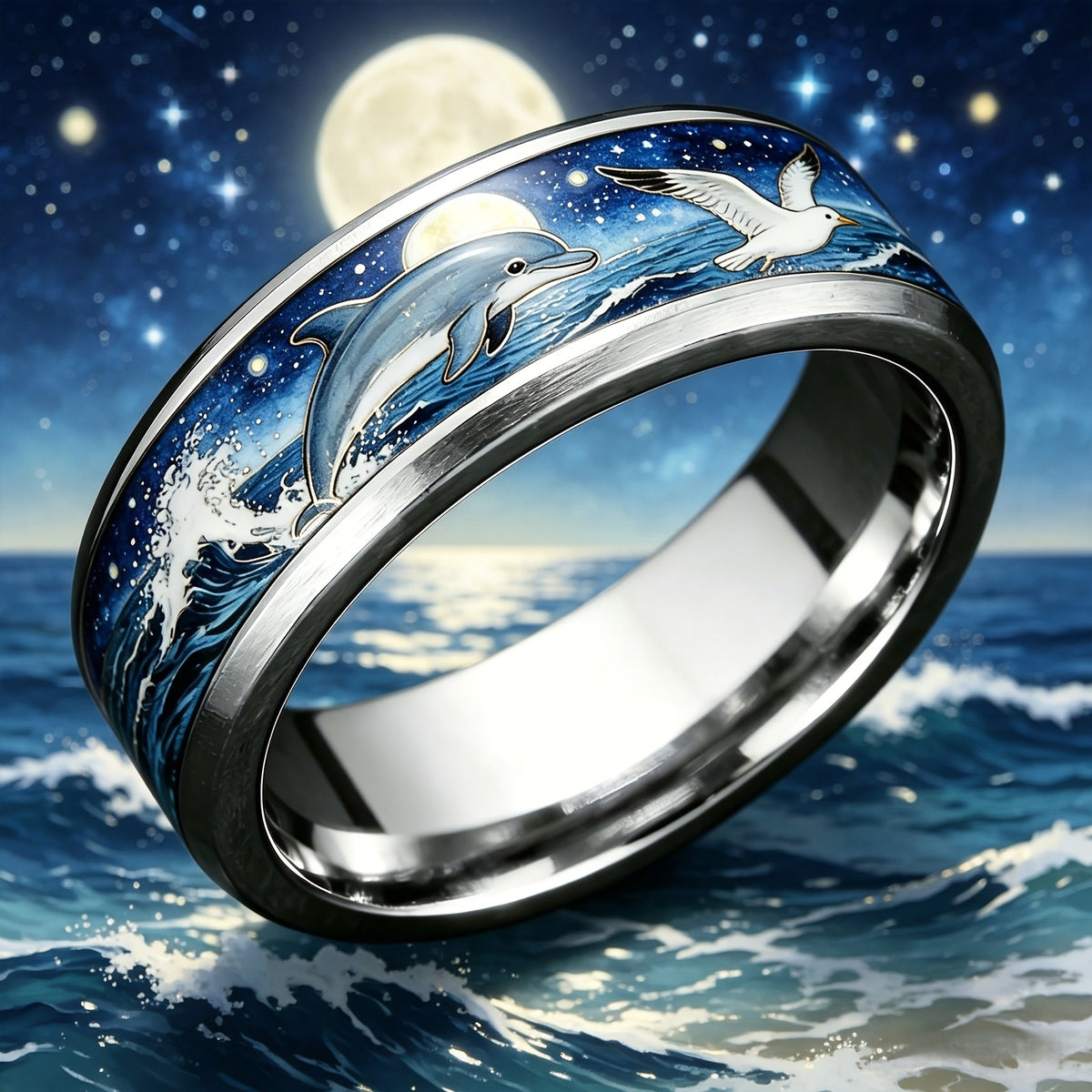Ocean Dolphin & Seagull Ring