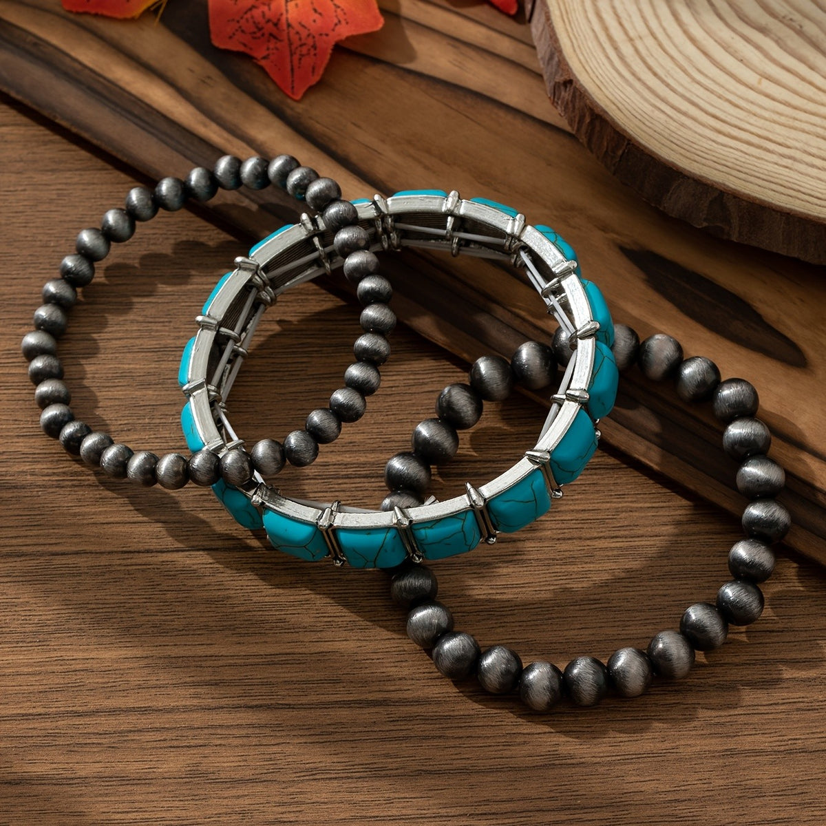 Turquoise Square Panel Beaded Bracelet