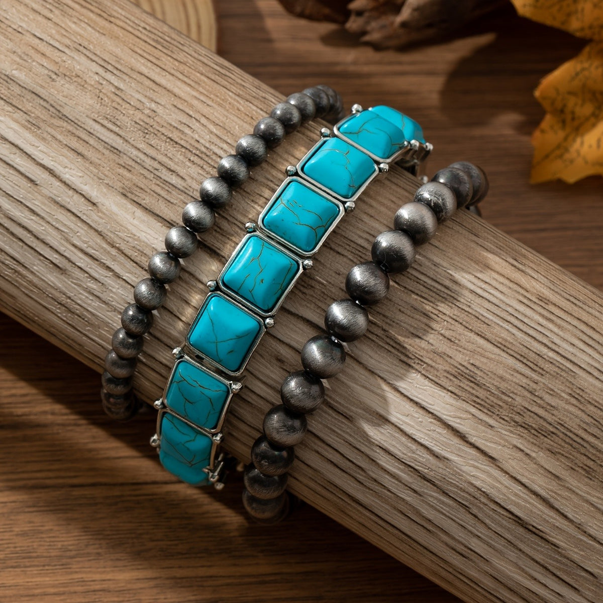 Turquoise Square Panel Beaded Bracelet